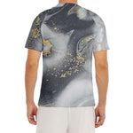 Grey Gold Liquid Marble Print Men's Short Sleeve Rash Guard