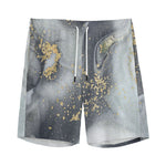 Grey Gold Liquid Marble Print Men's Sports Shorts