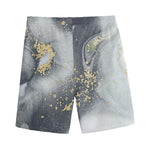 Grey Gold Liquid Marble Print Men's Sports Shorts