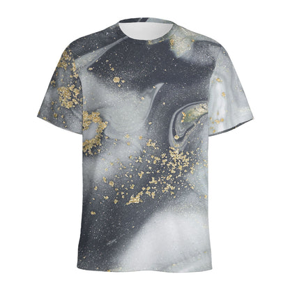 Grey Gold Liquid Marble Print Men's Sports T-Shirt