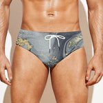 Grey Gold Liquid Marble Print Men's Swim Briefs
