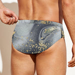 Grey Gold Liquid Marble Print Men's Swim Briefs