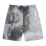 Grey Gold Liquid Marble Print Men's Swim Trunks