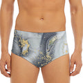 Grey Gold Liquid Marble Print Men's Triangle Swim Briefs