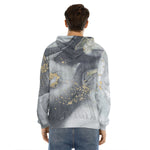 Grey Gold Liquid Marble Print Men's Velvet Pullover Hoodie