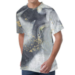 Grey Gold Liquid Marble Print Men's Velvet T-Shirt