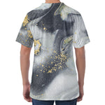 Grey Gold Liquid Marble Print Men's Velvet T-Shirt