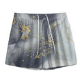 Grey Gold Liquid Marble Print Mesh Shorts