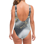 Grey Gold Liquid Marble Print One Piece Swimsuit