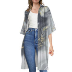 Grey Gold Liquid Marble Print Open Front Beach Cover Up