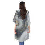 Grey Gold Liquid Marble Print Open Front Beach Cover Up