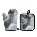 Grey Gold Liquid Marble Print Oven Mitt And Pot Holder Set