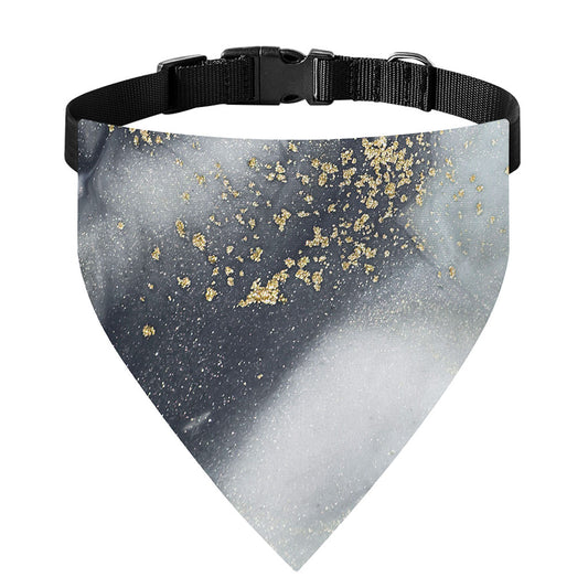 Grey Gold Liquid Marble Print Over The Collar Dog Bandana
