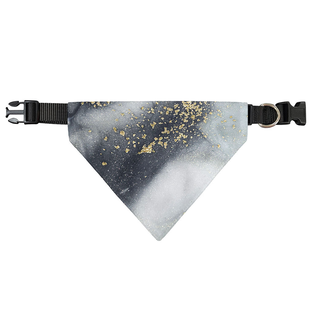 Grey Gold Liquid Marble Print Over The Collar Dog Bandana