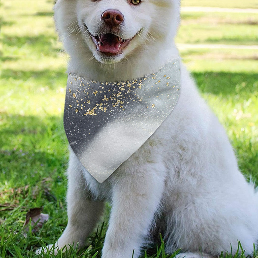 Grey Gold Liquid Marble Print Over The Collar Dog Bandana