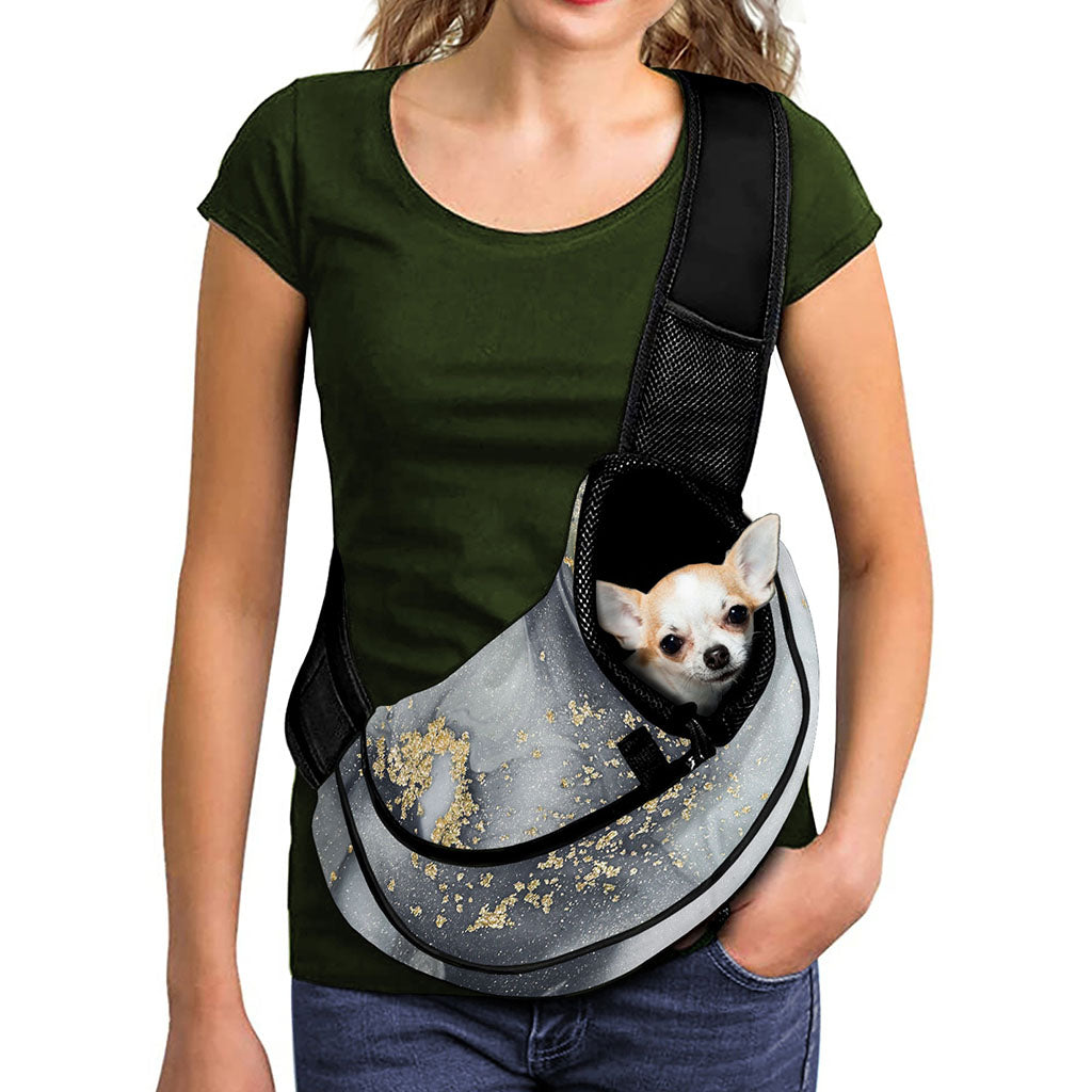 Grey Gold Liquid Marble Print Pet Sling Carrier