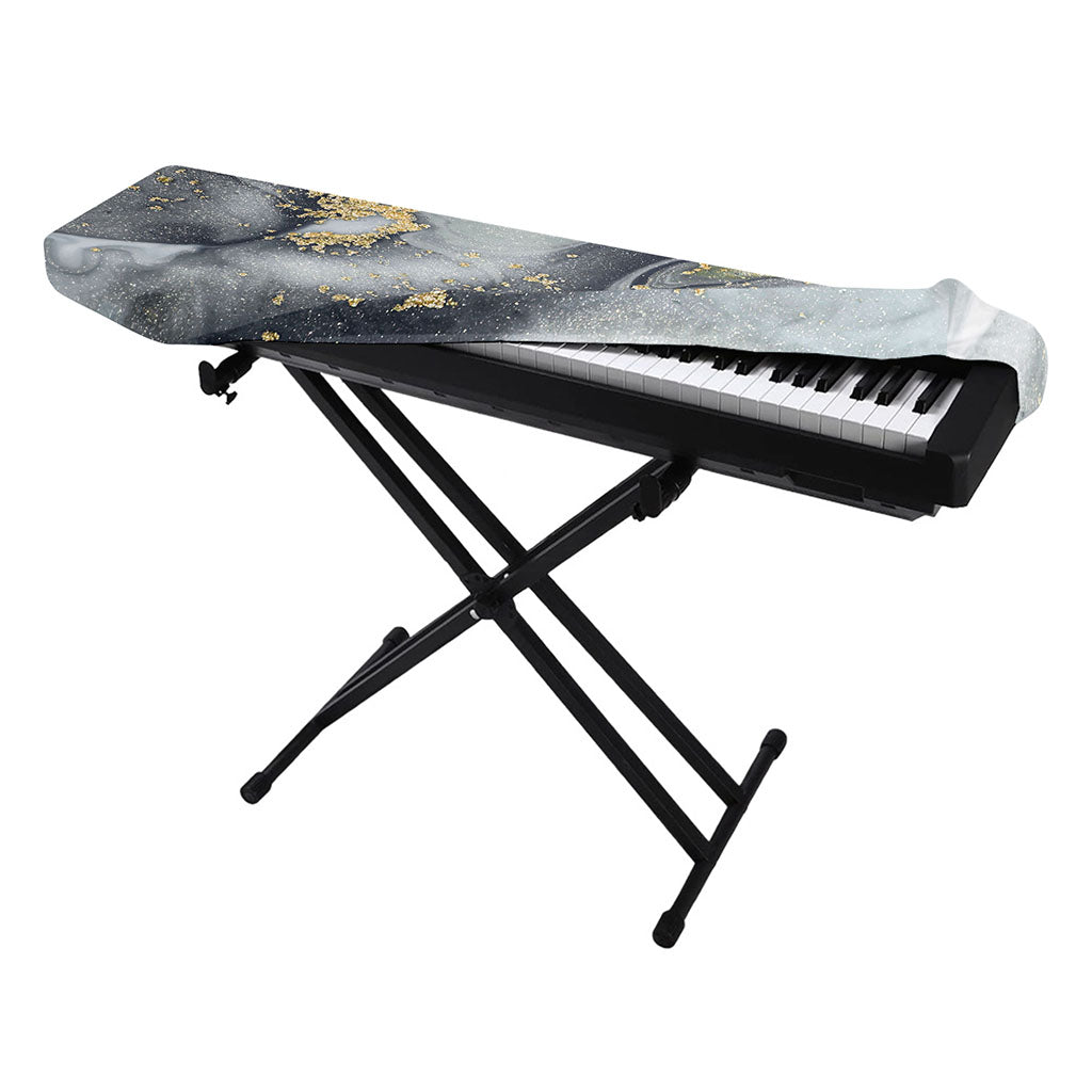 Grey Gold Liquid Marble Print Piano Keyboard Cover