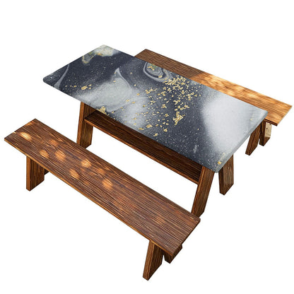 Grey Gold Liquid Marble Print Picnic Table Cover