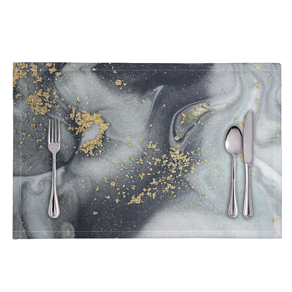 Grey Gold Liquid Marble Print Placemat