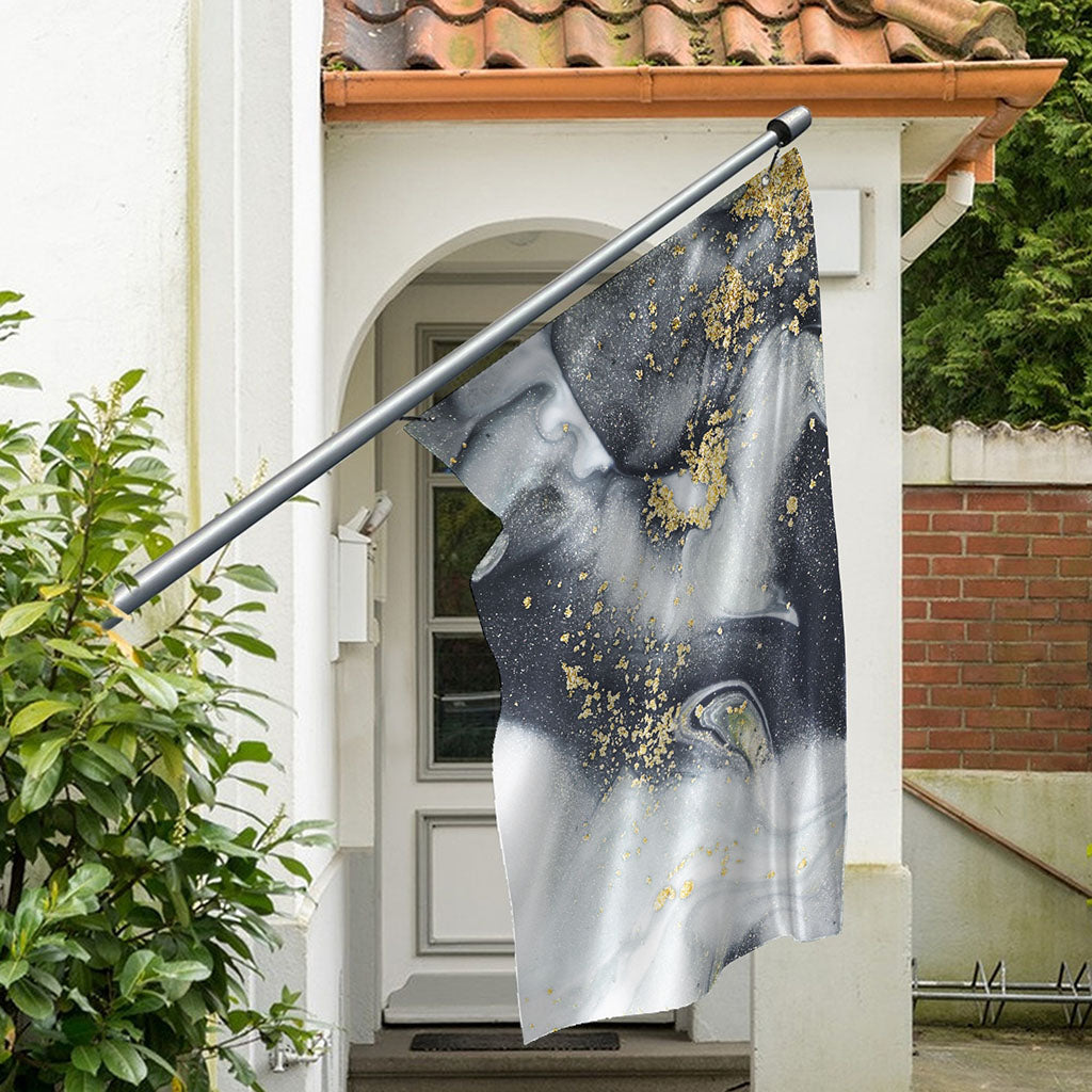 Grey Gold Liquid Marble Print Polyester Flag