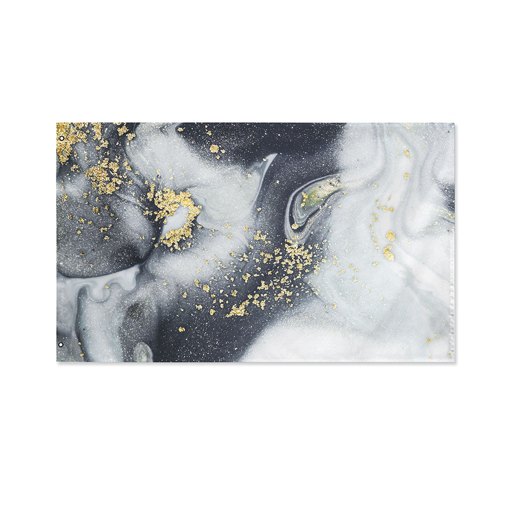 Grey Gold Liquid Marble Print Polyester Flag