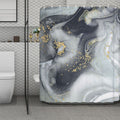 Grey Gold Liquid Marble Print Polyester Shower Curtain