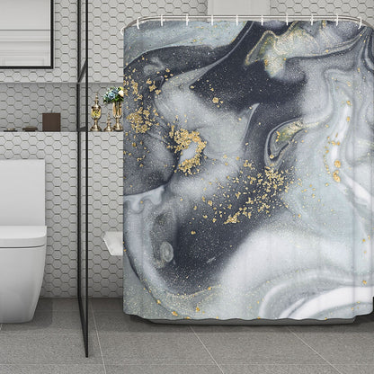 Grey Gold Liquid Marble Print Polyester Shower Curtain