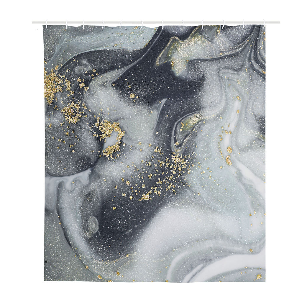 Grey Gold Liquid Marble Print Polyester Shower Curtain