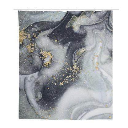 Grey Gold Liquid Marble Print Polyester Shower Curtain