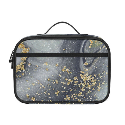 Grey Gold Liquid Marble Print Portable Lunch Bag