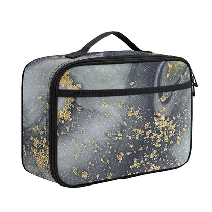 Grey Gold Liquid Marble Print Portable Lunch Bag