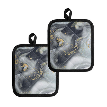 Grey Gold Liquid Marble Print Pot Holders