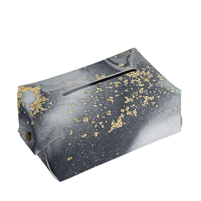 Grey Gold Liquid Marble Print Rectangle Tissue Box Cover