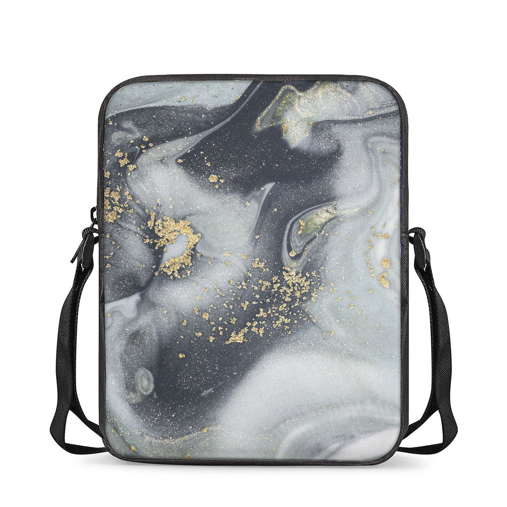 Grey Gold Liquid Marble Print Rectangular Crossbody Bag