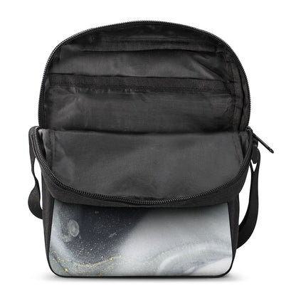 Grey Gold Liquid Marble Print Rectangular Crossbody Bag