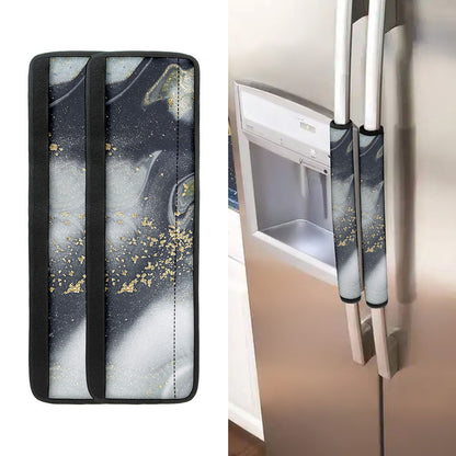 Grey Gold Liquid Marble Print Refrigerator Handle Covers