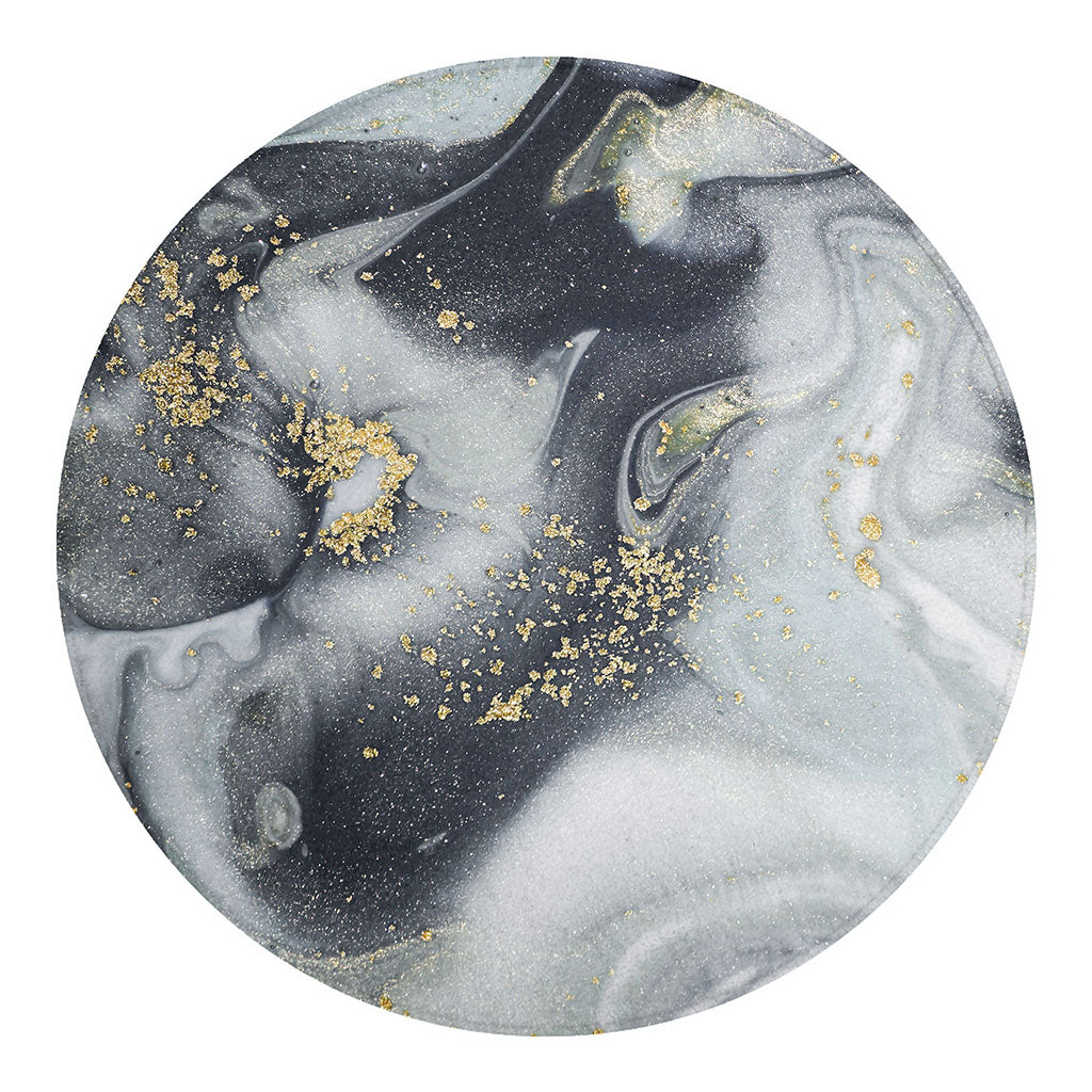 Grey Gold Liquid Marble Print Round Blanket