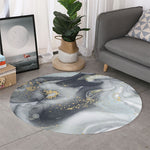 Grey Gold Liquid Marble Print Round Rug