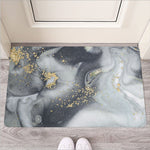 Grey Gold Liquid Marble Print Rubber Doormat