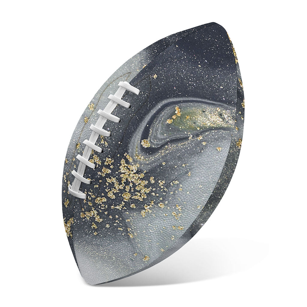 Grey Gold Liquid Marble Print Rugby Ball
