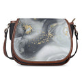 Grey Gold Liquid Marble Print Saddle Bag