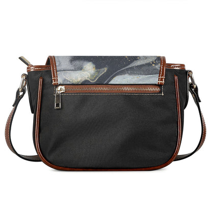 Grey Gold Liquid Marble Print Saddle Bag