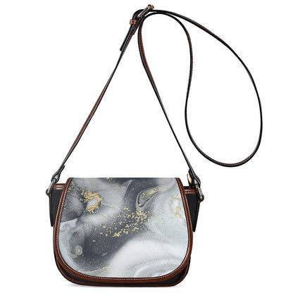 Grey Gold Liquid Marble Print Saddle Bag