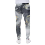 Grey Gold Liquid Marble Print Scuba Joggers