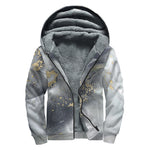 Grey Gold Liquid Marble Print Sherpa Lined Zip Up Hoodie