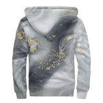 Grey Gold Liquid Marble Print Sherpa Lined Zip Up Hoodie