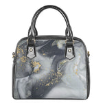 Grey Gold Liquid Marble Print Shoulder Handbag