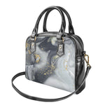 Grey Gold Liquid Marble Print Shoulder Handbag