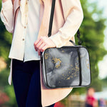Grey Gold Liquid Marble Print Shoulder Strap Bible Bag