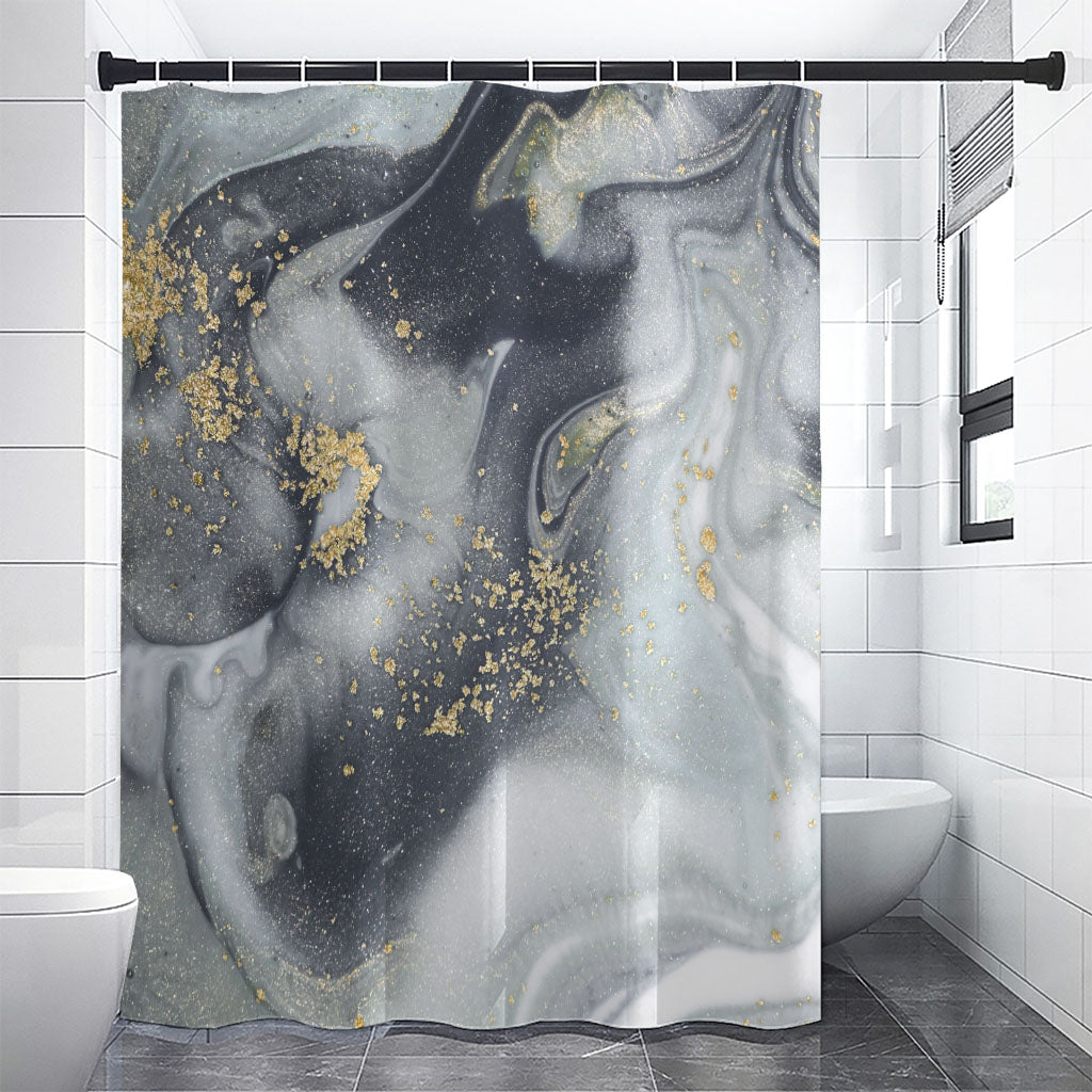 Grey Gold Liquid Marble Print Shower Curtain